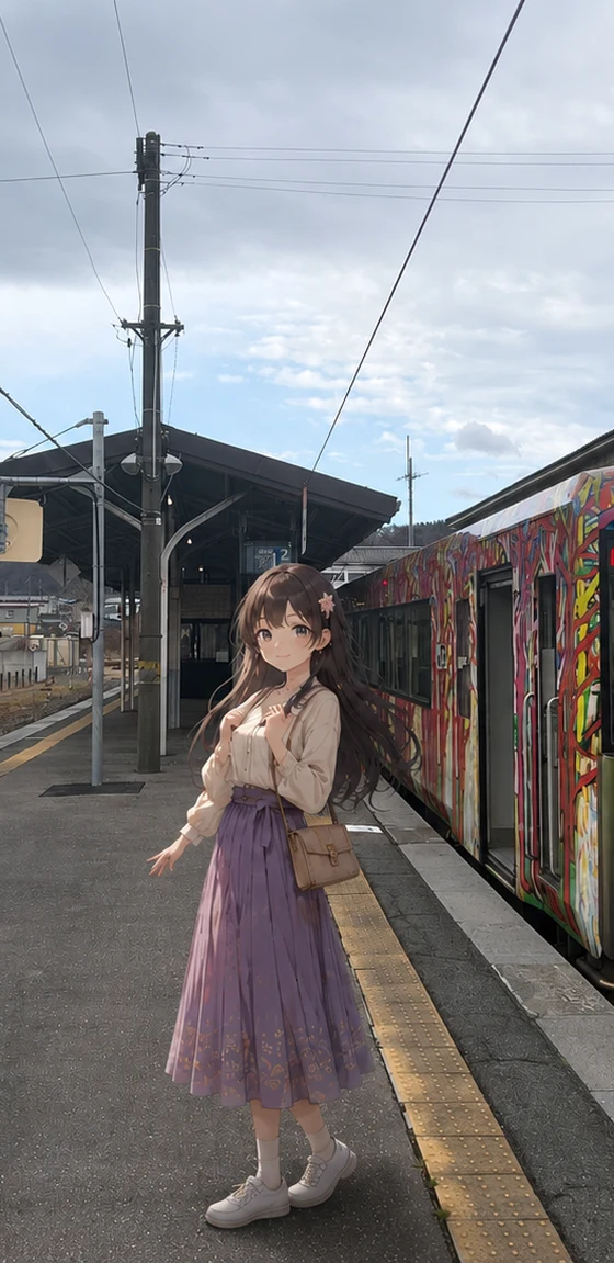 推し撮り機能のイメージ — 好きな画像と一緒に聖地で撮影（AIイラスト）